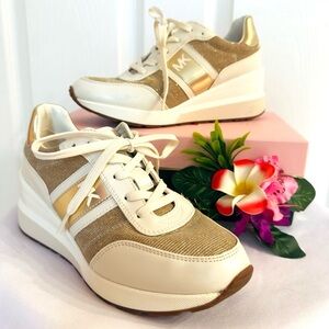 MICHAEL KORS ~ Gold and Cream Cruelty Free Women's Platform Sneakers size 8
